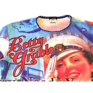 Yukiko Betty Grable Patriotic Hollywood Long Sleeve Top Med